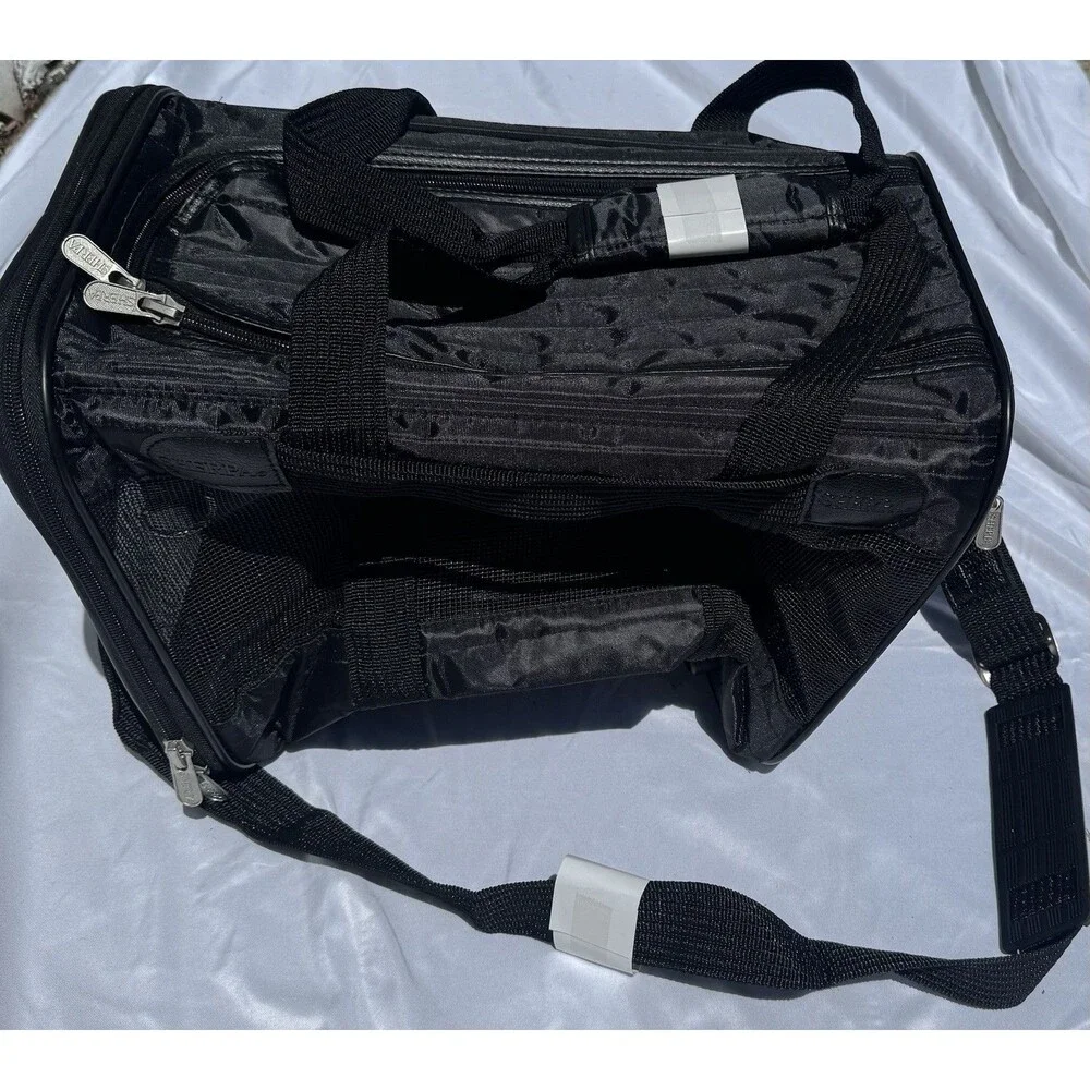 Original Deluxe Black Fabric Pet Carrier Bag Mesh Panels Strap